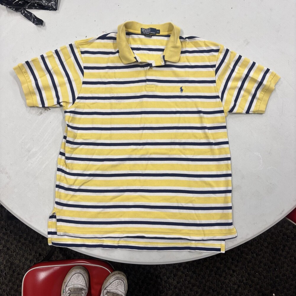 Polo Ralph Lauren Polo Shirt Mens XL Yellow Striped Cotton Embroidered Logo